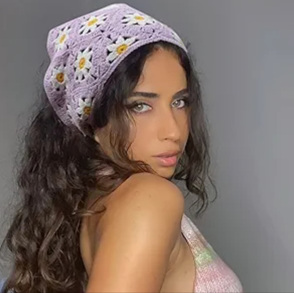 Woman's Purple Crochet Bandana